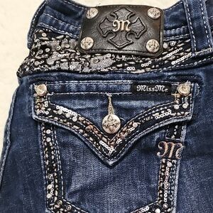 Miss Me Dark Blue Jeans with Silver Sequins